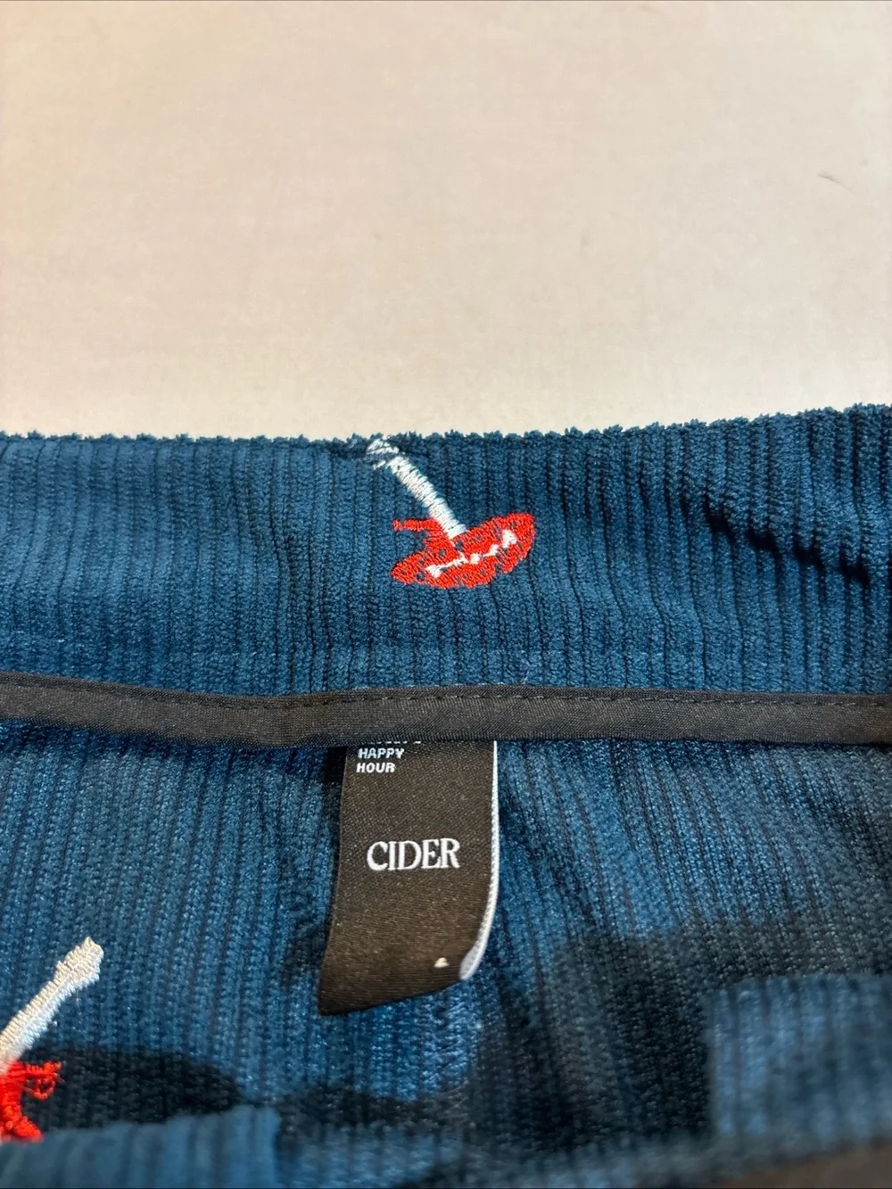 Cider Navy Corduroy Shorts with Red & White Mushroom Embroidery - Picture 6 of 11